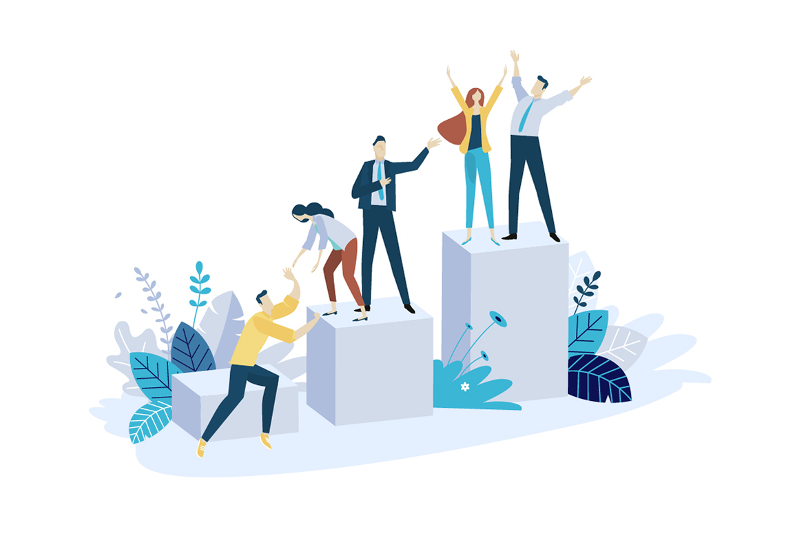 Employee Experience - Pessoas ajudando umas as outras para todas chegarem no topo